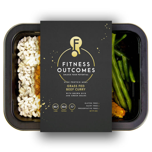 Fitness Outcomes Grass Fed Beef Curry with Brown Rice and Green Beans 350g