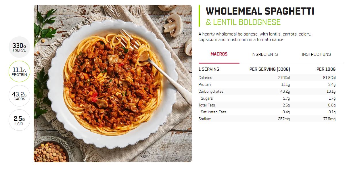 My Muscle Chef - Wholemeal Spaghetti with Lentil Bolognese (330g)