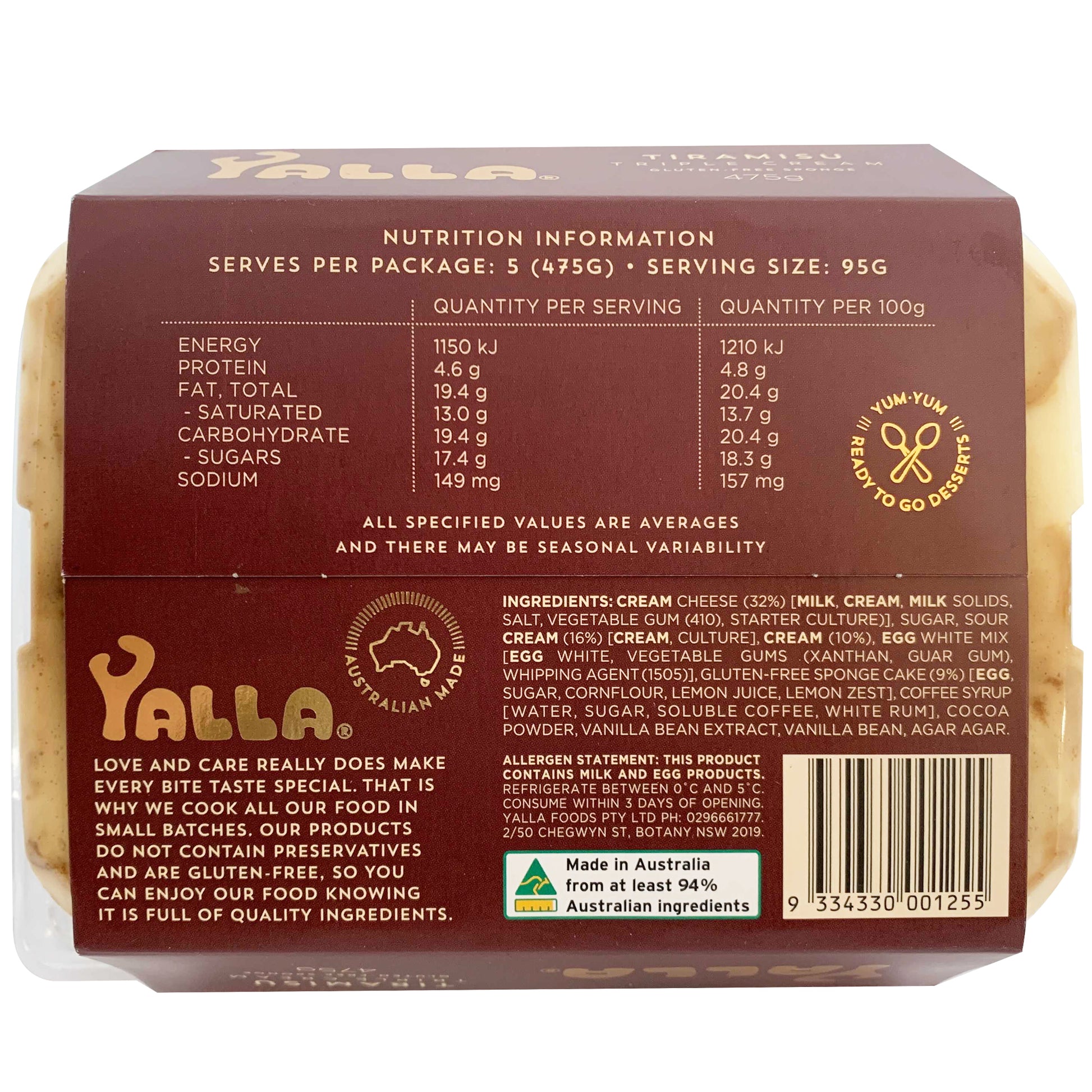 Yalla Gluten Free Tiramisu Triple Cream | Harris Farm Online