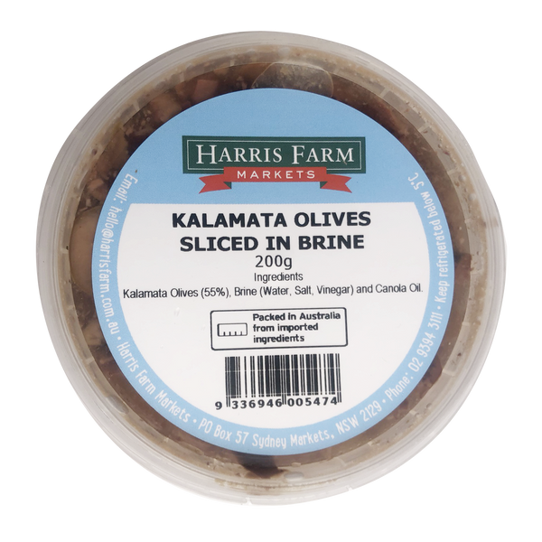 Harris Farm Kalamata Olive Sliced in Brine 200g Harris Farm Markets