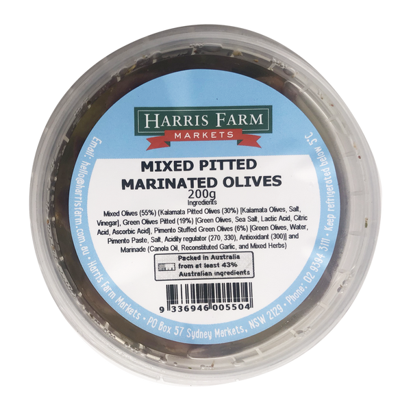 Harris Farm Marinated Mixed Pitted Olives 200g Harris Farm Markets