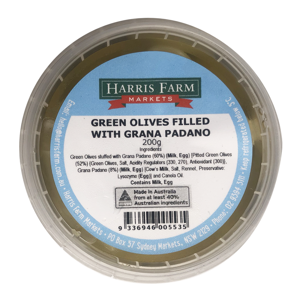 Harris Farm Green Olive with Grana Padano 200g Harris Farm Markets