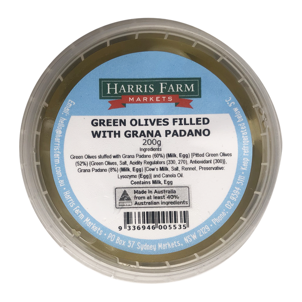 Harris Farm Green Olive with Grana Padano 200g Harris Farm Markets