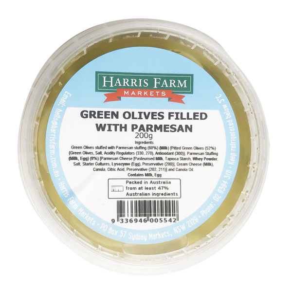 Harris Farm Green Olives with Parmesan 200g