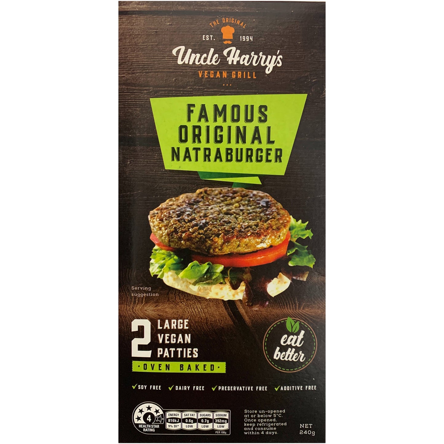 Uncle Harry's Original Natraburger 240g