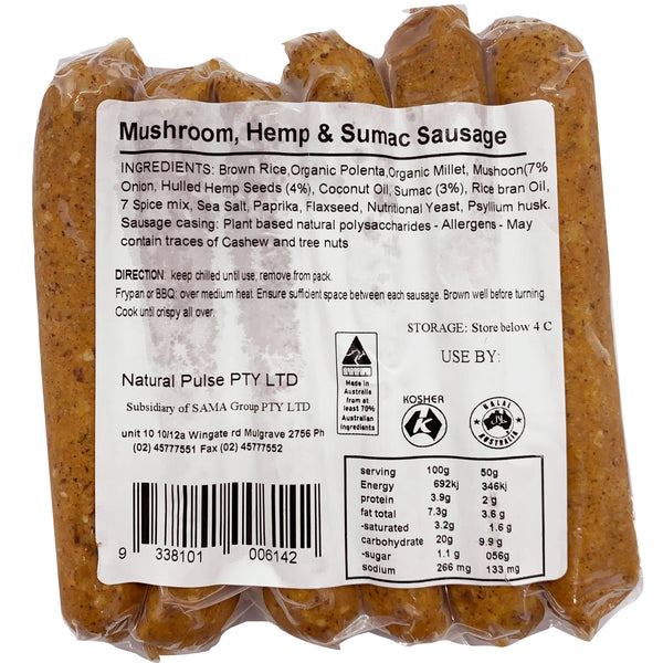 Natural Pulse Mushroom Hemp and Sumac Vegan Sausages | Harris Farm Online