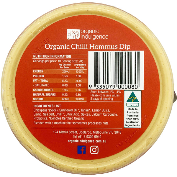 Organic Indulgence Organic Chilli Hommus Dip | Harris Farm Online