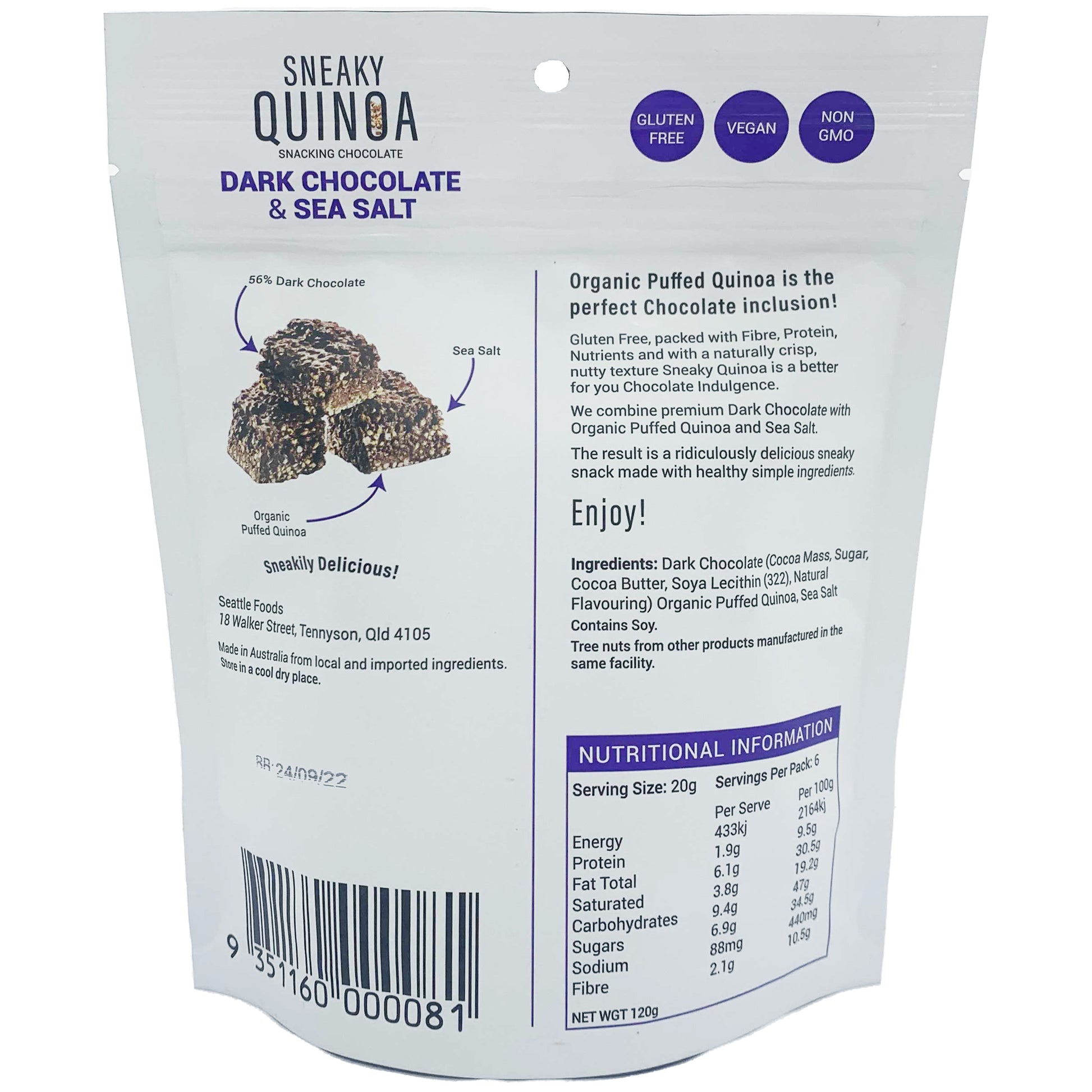 Sneaky Quinoa Dark Chocolate and Sea Salt | Harris Farm Online