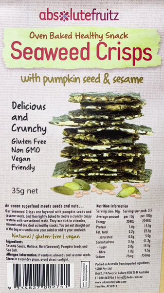 Absolutefruitz Seaweed Crisps with Pumpkin Seed and Sesame 35g