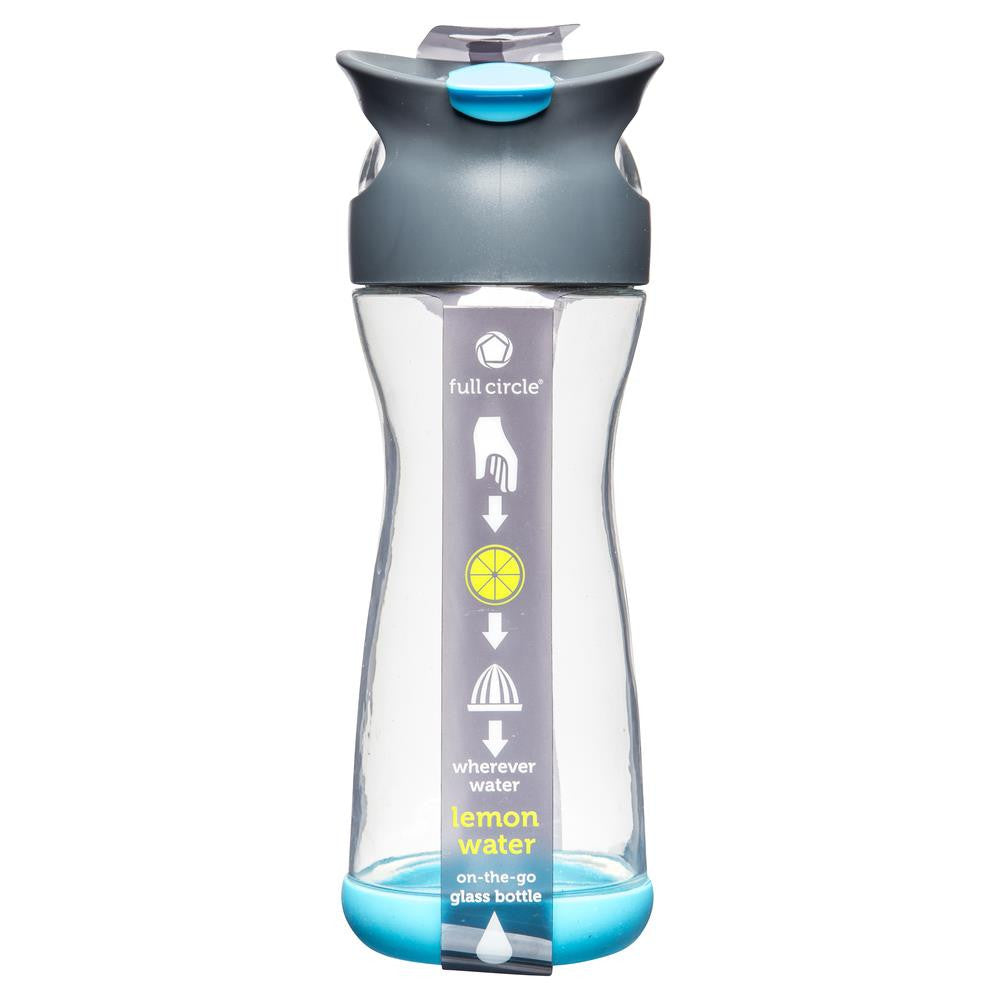 Full Circle Lemon Water Glass Bottle Blue 580ml , Grocery-Pantry - HFM, Harris Farm Markets
 - 1