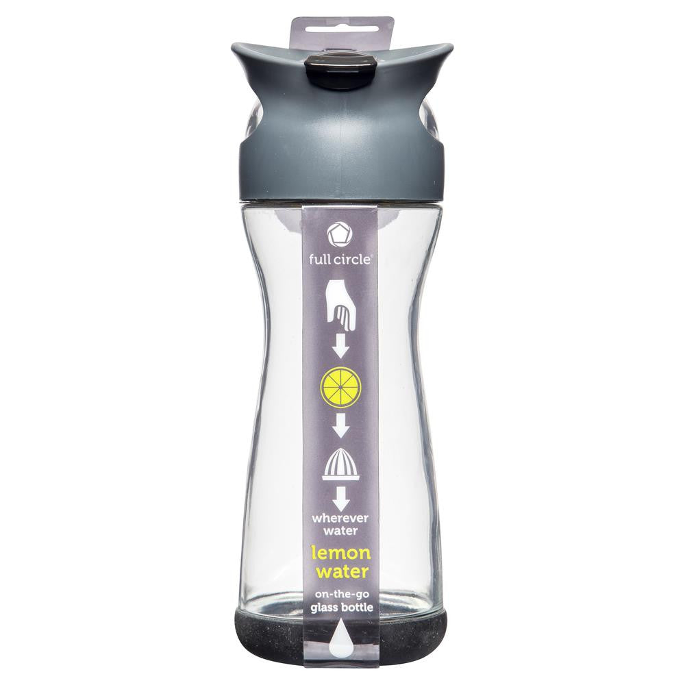 Full Circle Lemon Water Glass Bottle Black 580ml , Grocery-Pantry - HFM, Harris Farm Markets
 - 1
