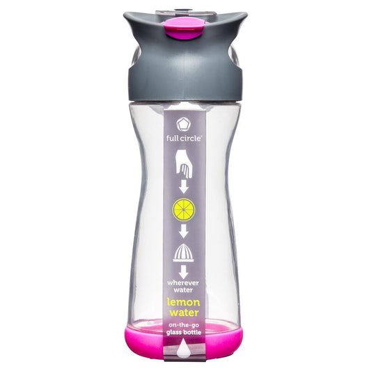 Full Circle Lemon Water Glass Bottle Pink 580ml , Grocery-Pantry - HFM, Harris Farm Markets
 - 1