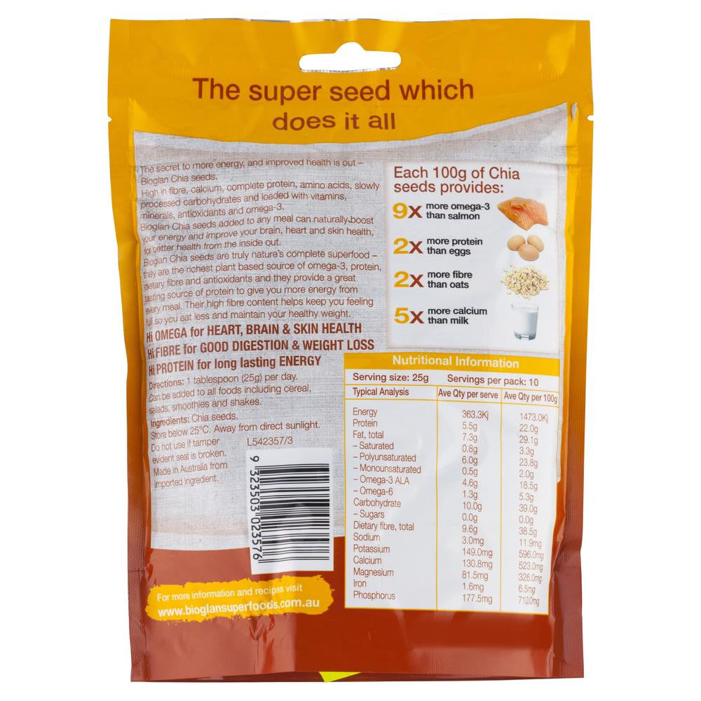 Bio Glan Super Foods Chia Seeds 250g , Grocery-Asian - HFM, Harris Farm Markets
 - 2