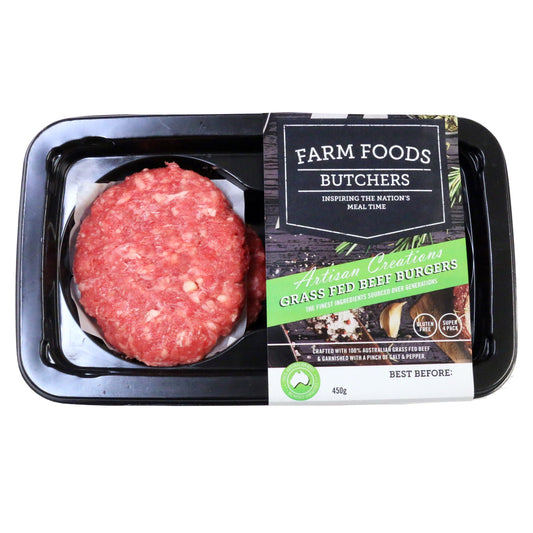 Beef - Burgers Grass Fed (4 Pieces, 450g) Farm Foods
