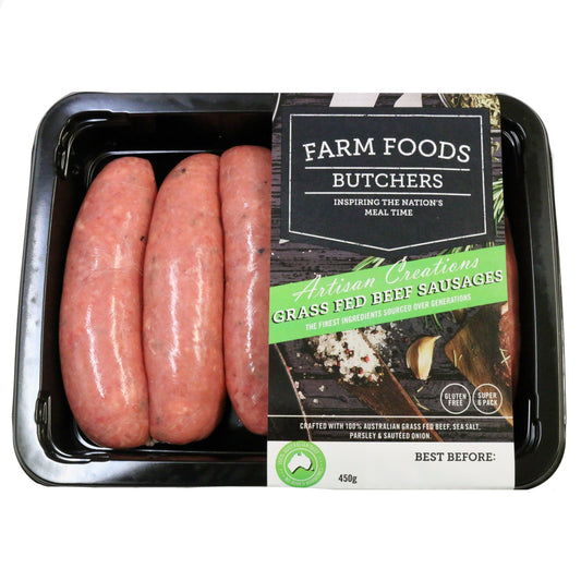 Sausages - Beef Grass Fed (6 Sausages, 450g) Farm Foods