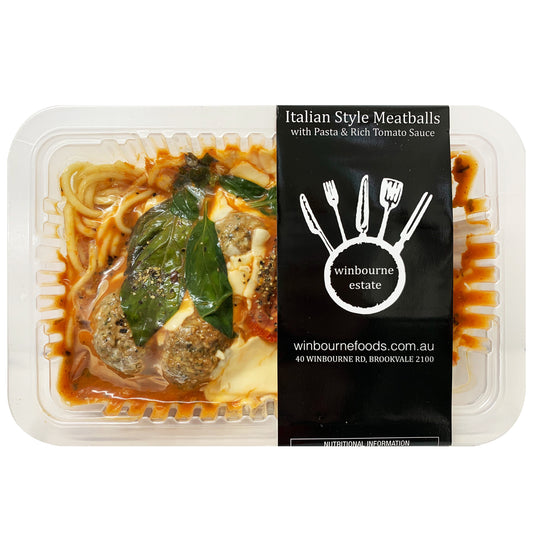 Winbourne Estate Italian Style Meatballs with Pasta and Rich Tomato Sauce 450g