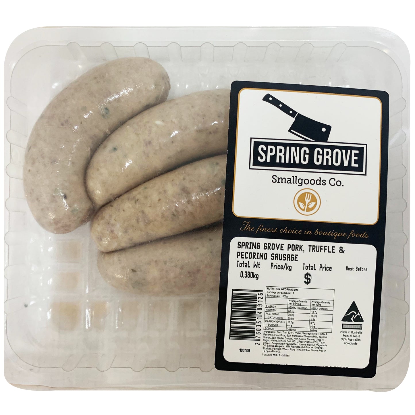 Sausages - Pork, Truffle & Pecorino (4 sausages, 300-500g) Spring Grove