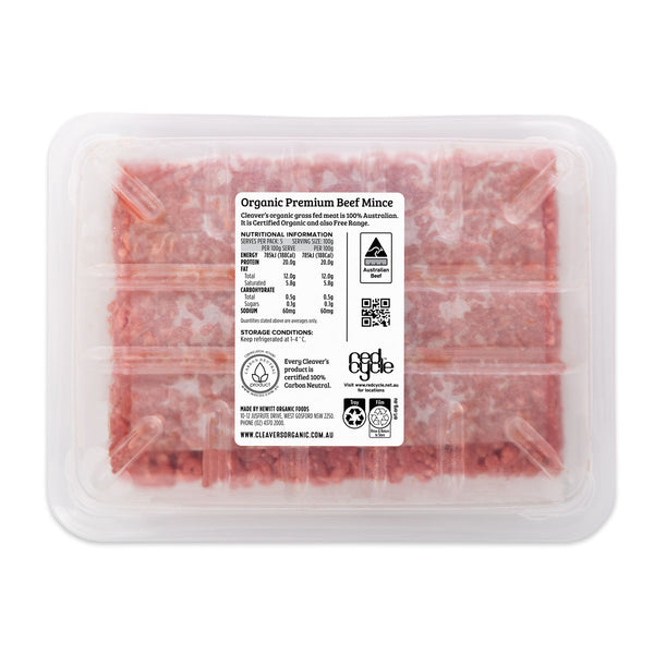 Cleaver's Organic Free Range and Grass Fed Premium Beef Mince 500g | Harris Farm Online