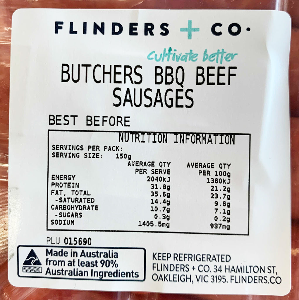 Flinders Co Butchers Beef BBQ Sausages | Harris Farm Online