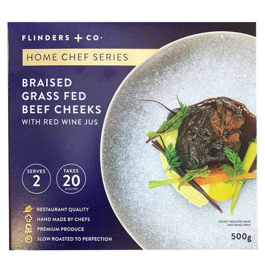 Flinders And Co Braised Grass Fed Beef Cheeks with Red Wine Jus | Harris Farm Online