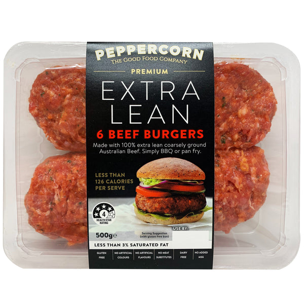 Peppercorn Extra Lean Beef Burgers x6 500g