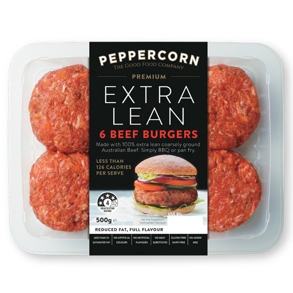 Peppercorn Extra Lean Beef Burgers x6 500g