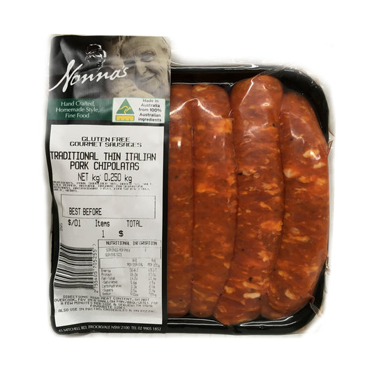 Sausages - Pork Chipolatas - Traditional Thin Italian (250g) Nonnas