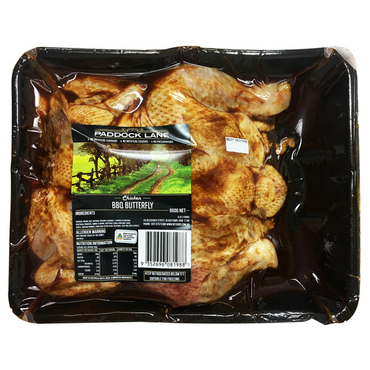 Chicken - BBQ Butterfly (950g) Paddock Lane