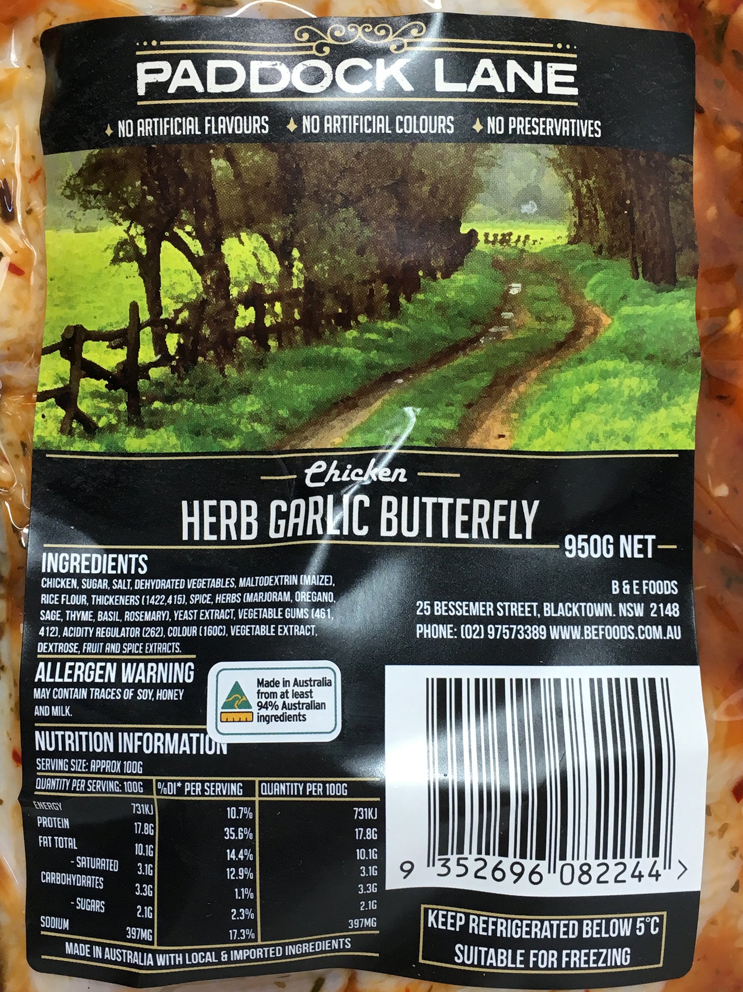Chicken - Butterfly - Herb & Garlic (950g) Paddock Lane
