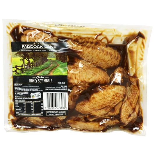 Chicken - Nibble - Honey Soy (750g) Paddock Lane