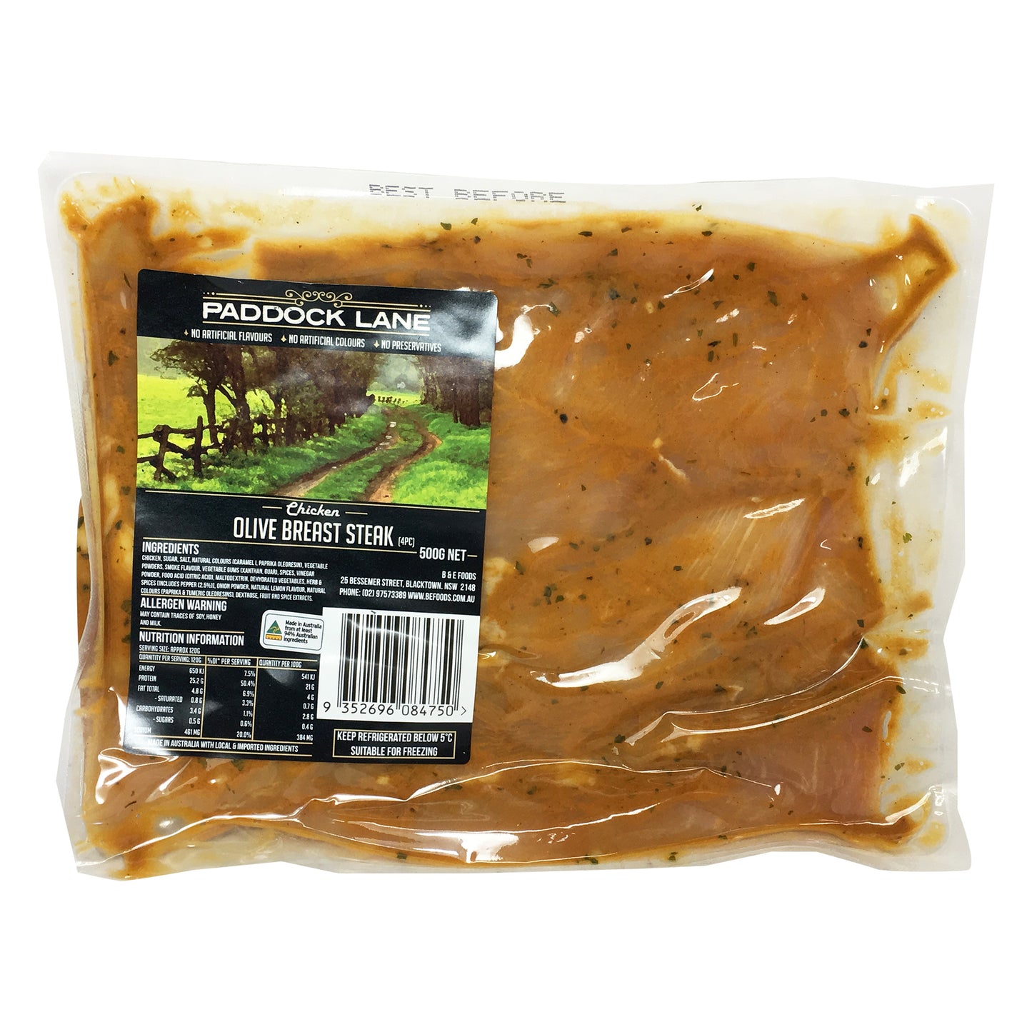 Chicken - Olive Breast Steak (4 pieces, 500g) Paddock Lane