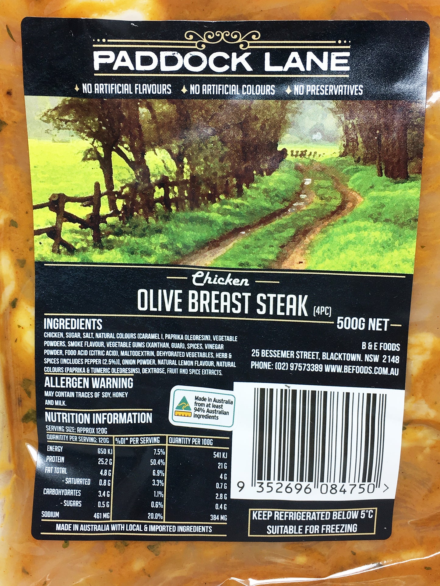 Chicken - Olive Breast Steak (4 pieces, 500g) Paddock Lane