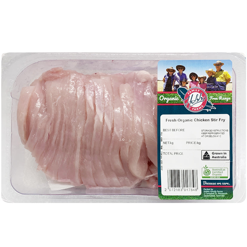 Hobb's Farms Organic Free Range Chicken Breast Stir Fry Skinless | Harris Farm Online
