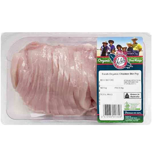 Hobb's Farms Organic Free Range Chicken Breast Stir Fry Skinless | Harris Farm Online