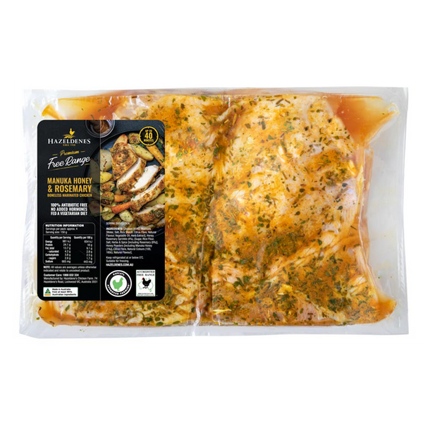 Hazeldenes Free Range Boneless Marinated Chicken Manuka Honey and Rosemary 800g-1.2kg