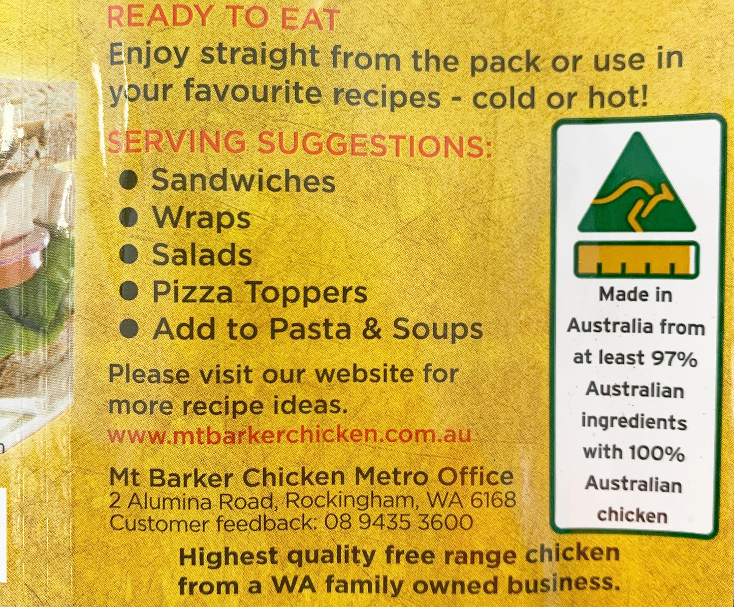 Mt Barker Fully Cooked and Ready to Eat Diced Chicken Breast 250g