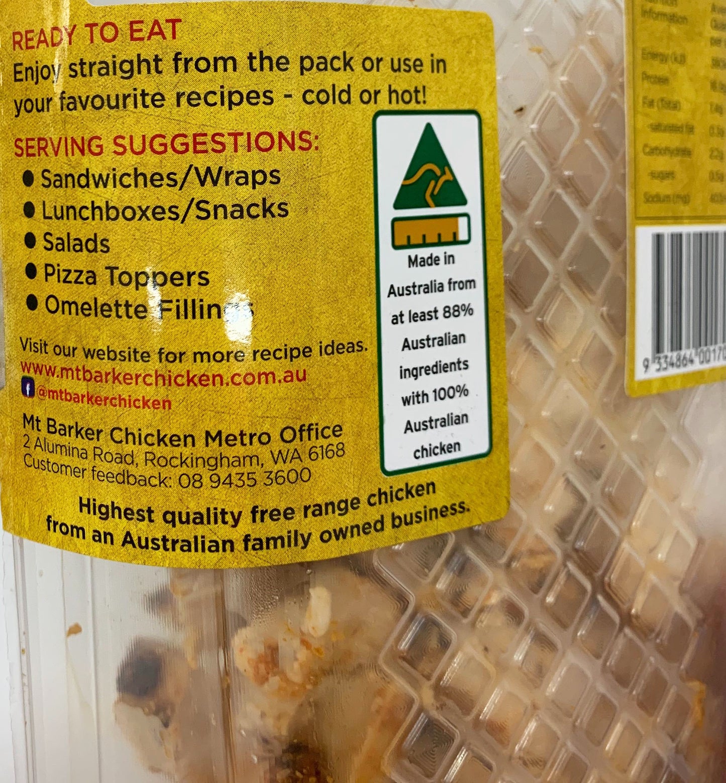 Mt Barker Fully Cooked and Ready to Eat Peri Peri Diced Chicken Breast 250g