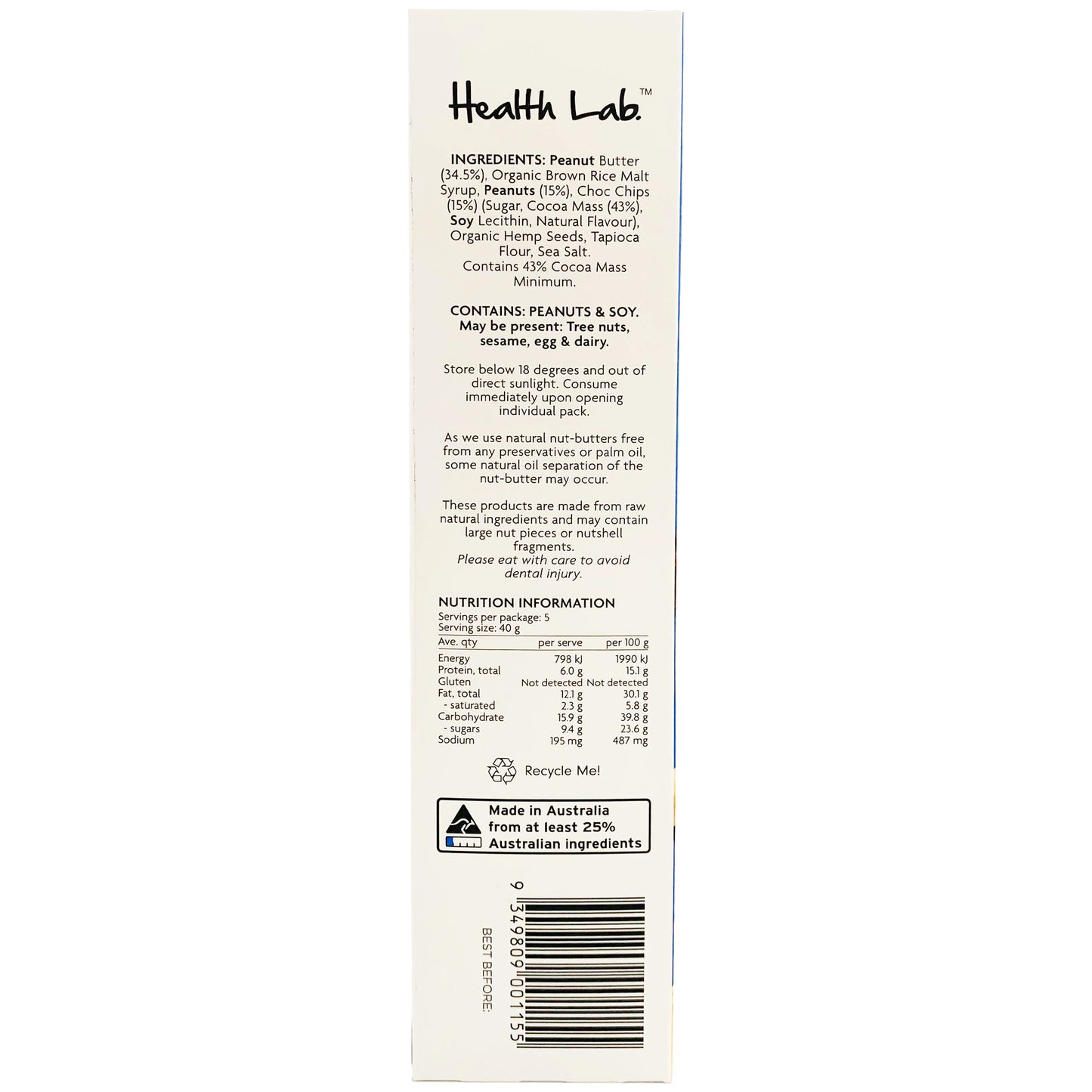 Health Lab Plant Based Chewy Choc Chip Peanut Butter Protein Balls | Harris Farm Online
