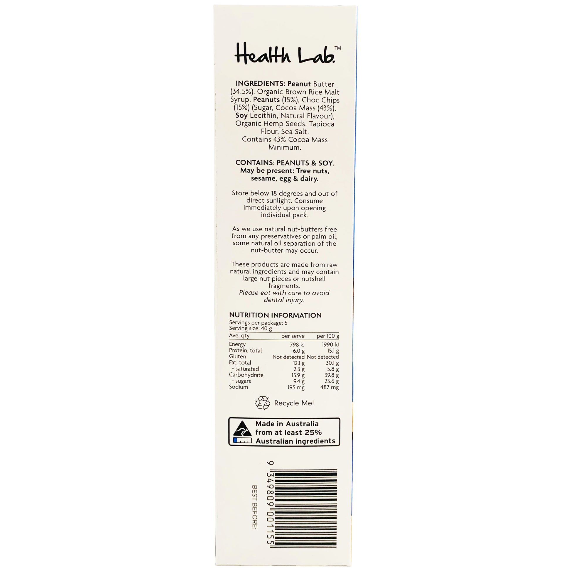 Health Lab Plant Based Chewy Choc Chip Peanut Butter Protein Balls | Harris Farm Online