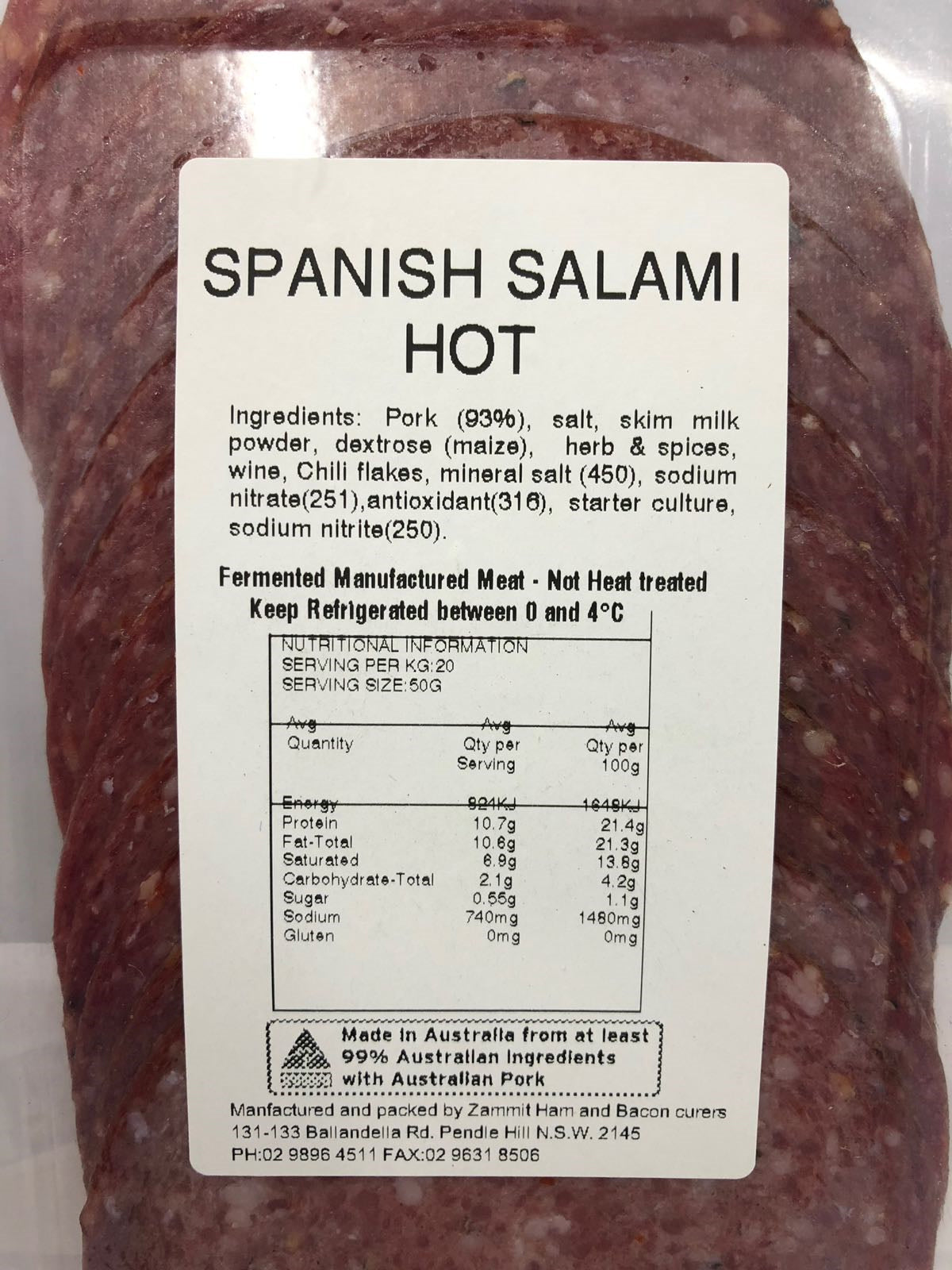 Deli - Salami Spanish - Hot (150g) Zammit
