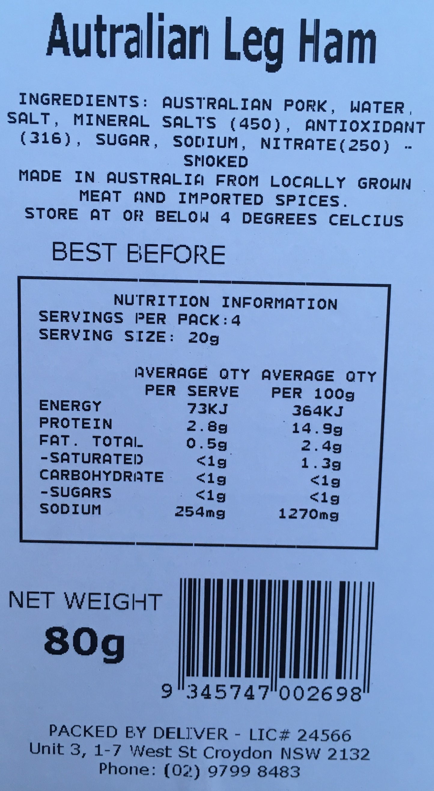 Deli - Australian Leg Ham (80g) The Little Deli