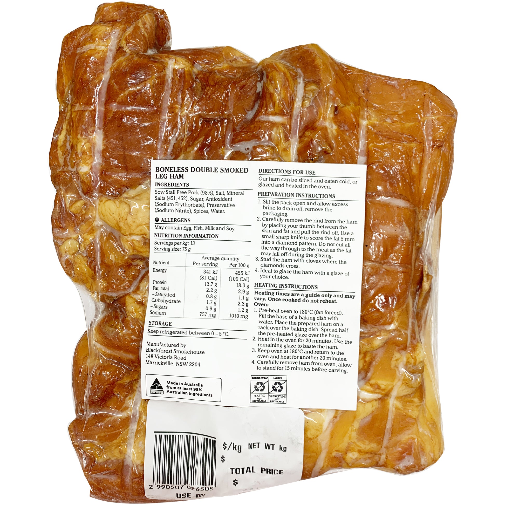 Black Forest Smokehouse Skin On Boneless Double Smoked Leg Ham | Harris Farm Online