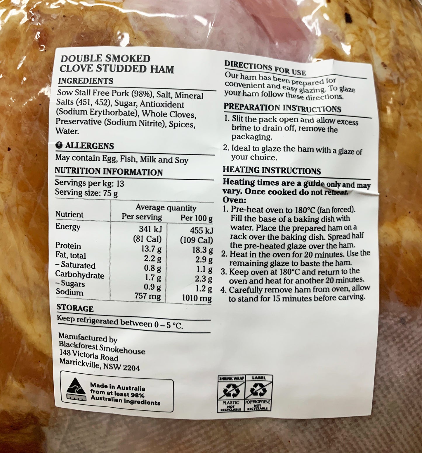 Black Forest Clove Studded Double Smoked Leg Ham 4kg-8kg
