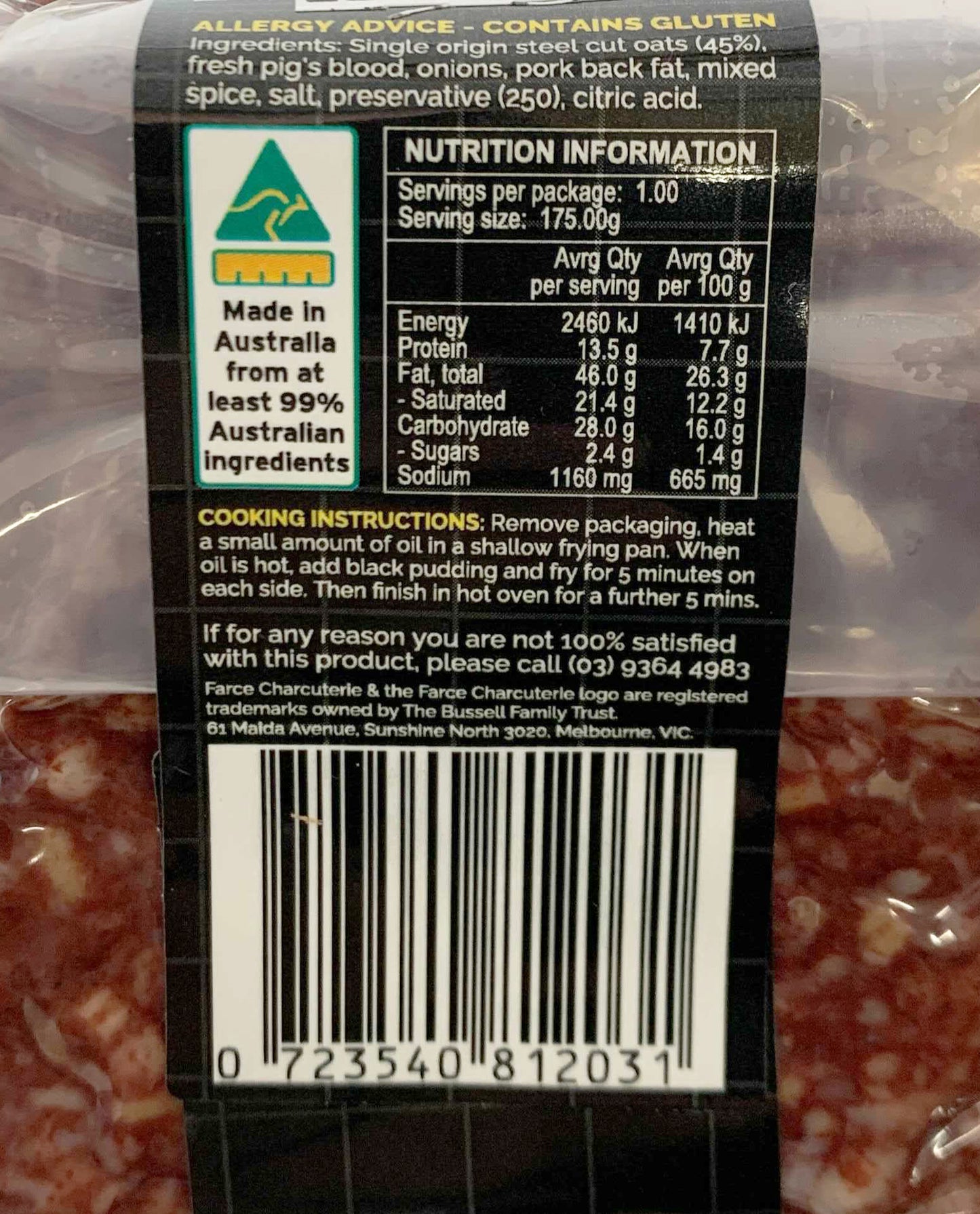 Farce Black Pudding with Steel Cut Oats | Harris Farm Online
