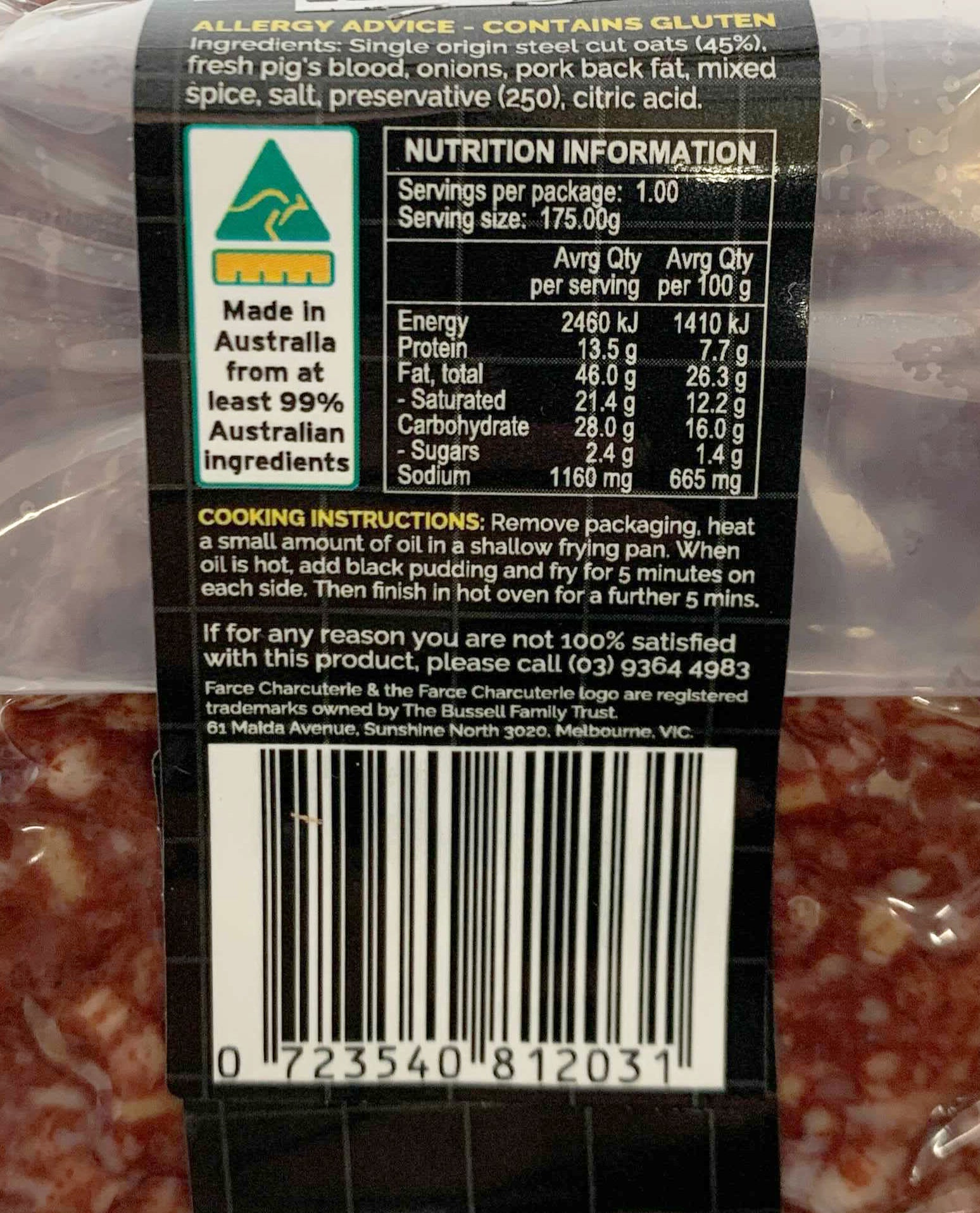 Farce Black Pudding with Steel Cut Oats | Harris Farm Online