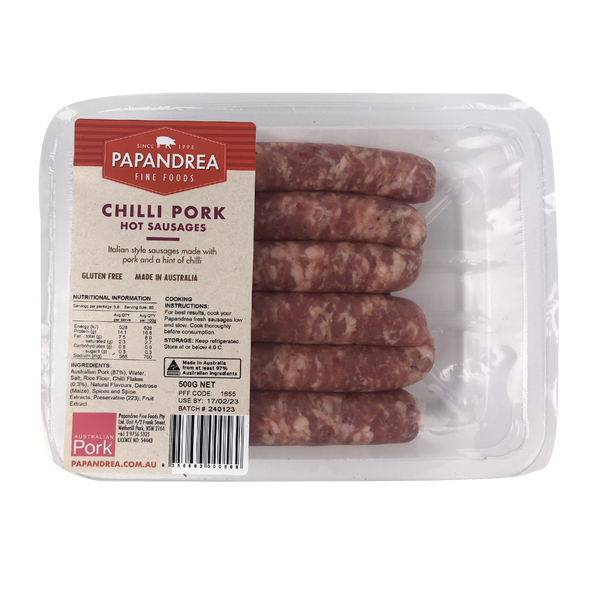 Papandrea Fine Foods Chilli Pork Sausages 500g