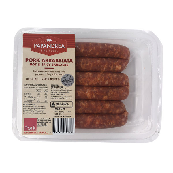 Papandrea Fine Foods Pork Arrabbiata Sausages 500g
