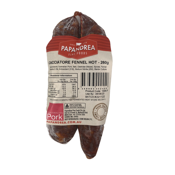 Papandrea Fine Foods Cacciatore Fennel Hot 260g