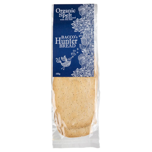 Bread - Organic Spelt Flatbread with Sea Salt (100g) Bacco's Hunter , Grocery-Biscuits - HFM, Harris Farm Markets
 - 1