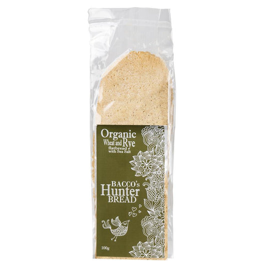 Bacco's Hunter Bread Organic Wheat and Rye Flatbread with Sea Salt 100g , Grocery-Biscuits - HFM, Harris Farm Markets
 - 1